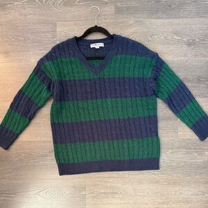 Women's V-Neck Sweater in Green and Blue